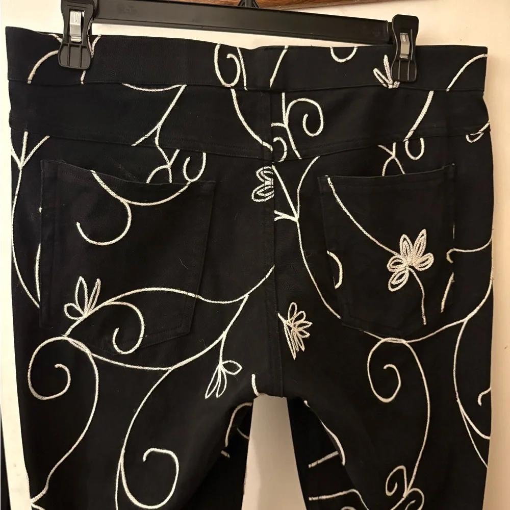 HUE Black and White Embroidered Pants - Picture 3 of 5